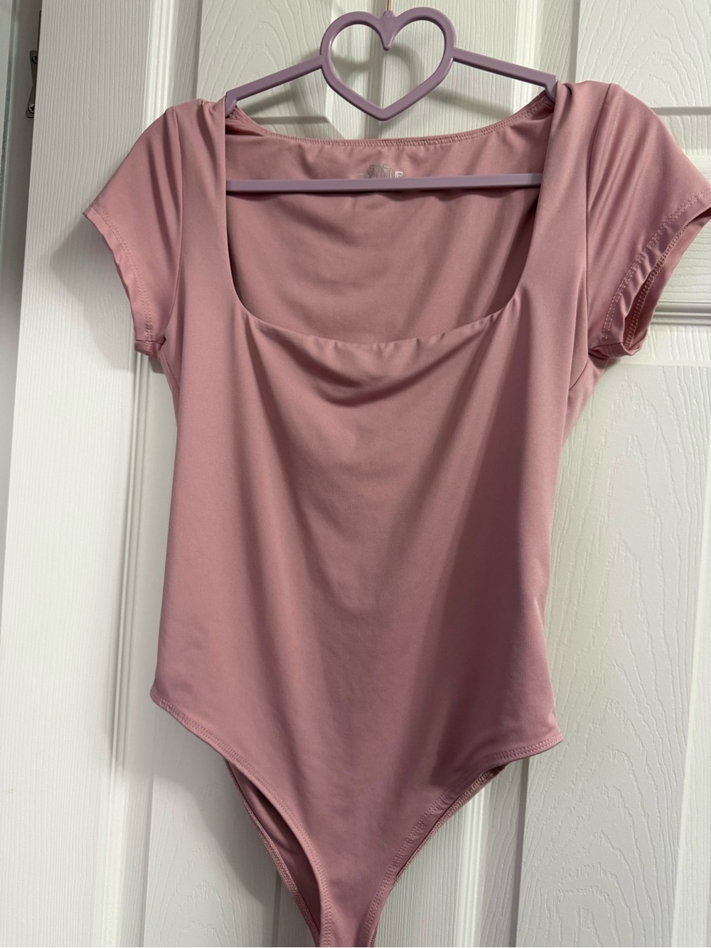 Square Neck Short Sleeve Bodysuit in Dusty Rose